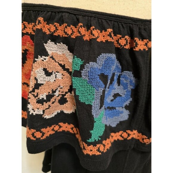 Free People Cross Stitch Embroidered Top Size XS Black Off Shoulder - Picture 3 of 9